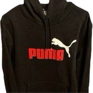 Puma Hoodie MD Mens Puma Sweatshirt Fleece Black w/ RED & WHITE Big Logo NEW NWT